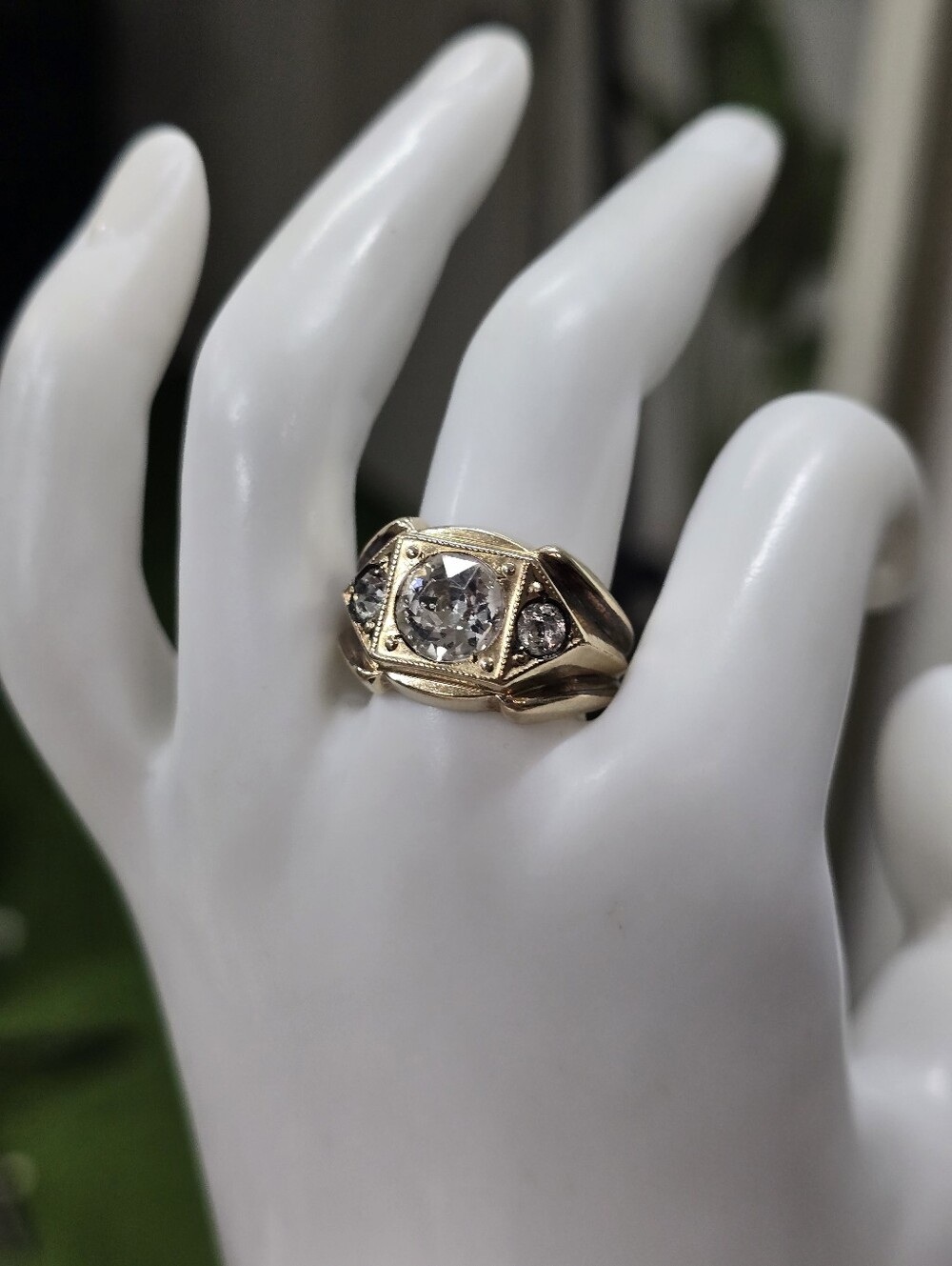 Gold-Tone men’s Ring with Clear Center Stone